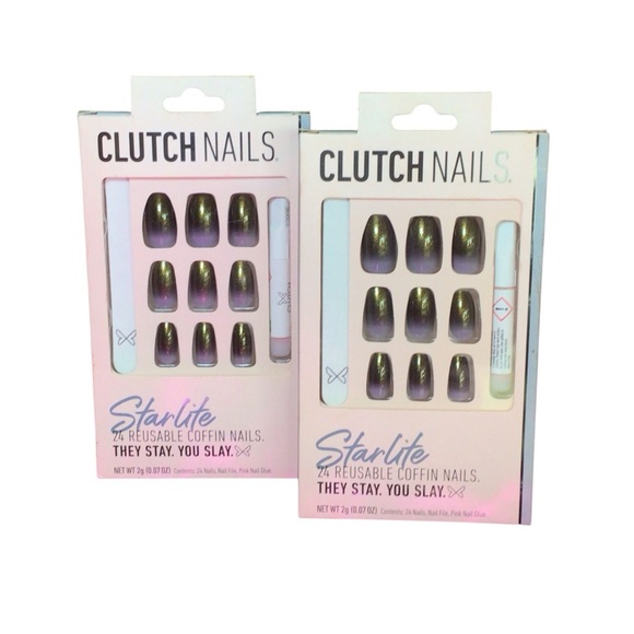 (2) Pack Clutch Nails Starlite 24 Coffin Purple Ombré Shimmer Press On Nail Set - Picture 5 of 8